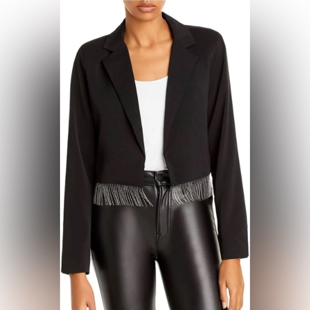 Fore black crop lapel blazer w silver tassels